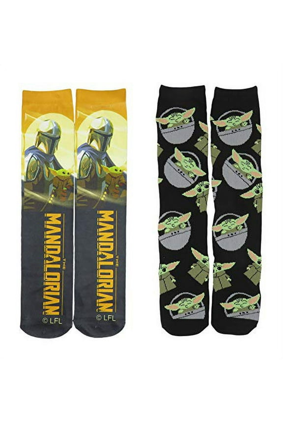 Star Wars The Mandalorian The Child Baby Yoda Show Logo Men's 2 Pack Crew Socks