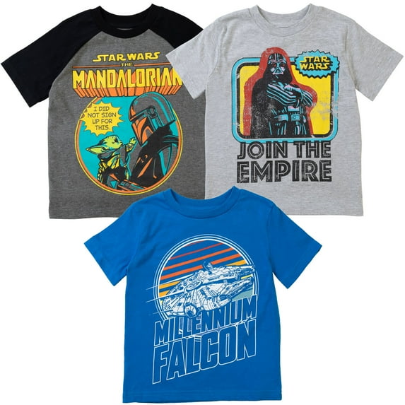 Star Wars The Mandalorian The Child Big Boys 3 Pack T-Shirts Little Kid to Big Kid