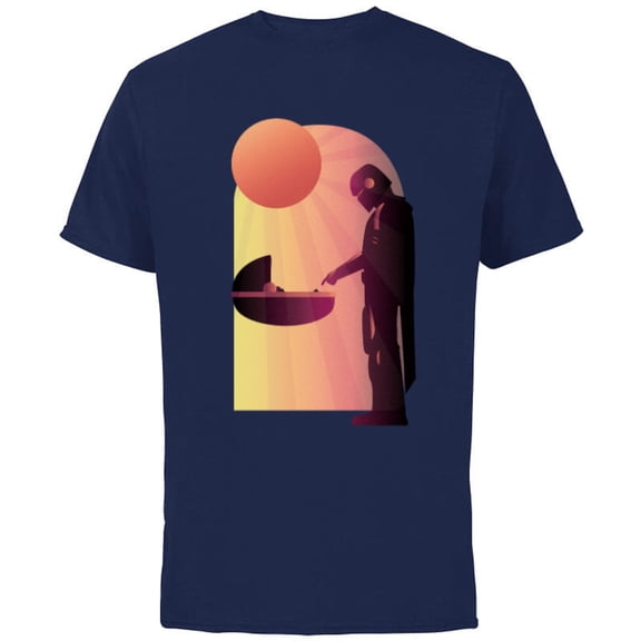 Star Wars The Mandalorian The Child Discovery Silhouette - Short Sleeve Cotton T-Shirt for Adults - Customized-Navy
