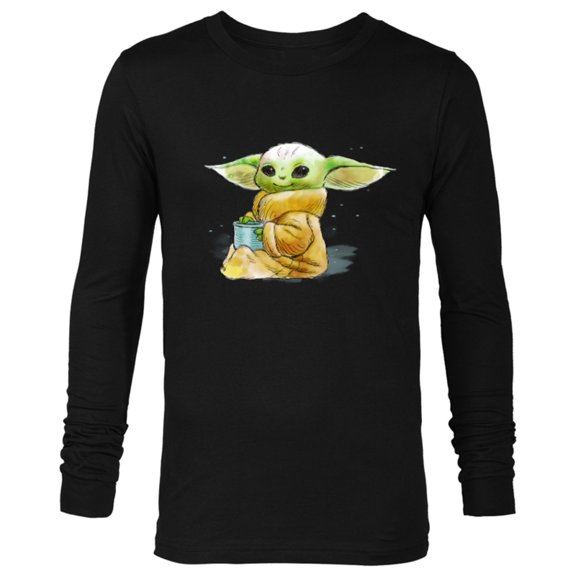 Star Wars The Mandalorian The Child Drink Soup Illustration - Long Sleeve T-Shirt for Men - Customized-Black