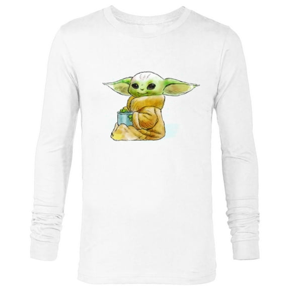 Star Wars The Mandalorian The Child Drink Soup Illustration - Long Sleeve T-Shirt for Men - Customized-White