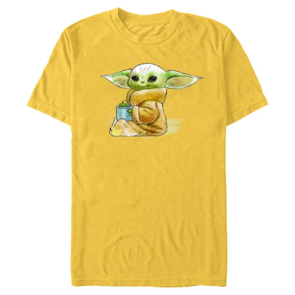 Star Wars The Mandalorian The Child Drink Soup Illustration - Short Sleeve Blended T-Shirt for Adults - Customized-Yellow