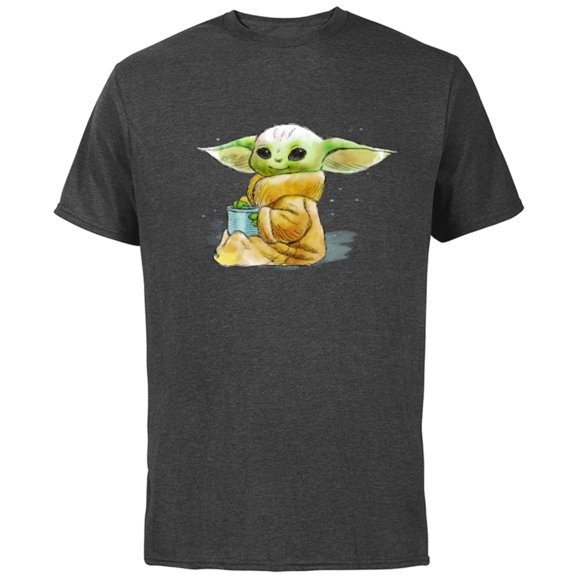 Star Wars The Mandalorian The Child Drink Soup Illustration - Short Sleeve Cotton T-Shirt for Adults - Customized-Charcoal