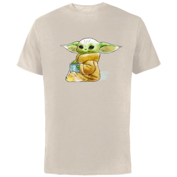 Star Wars The Mandalorian The Child Drink Soup Illustration - Short Sleeve Cotton T-Shirt for Adults - Customized-Natural