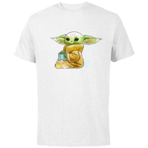 Star Wars The Mandalorian The Child Drink Soup Illustration - Short Sleeve Cotton T-Shirt for Adults - Customized-White