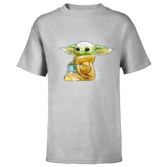 Star Wars The Mandalorian The Child Drink Soup Illustration - Short Sleeve T-Shirt for Kids - Customized-Athletic Heather