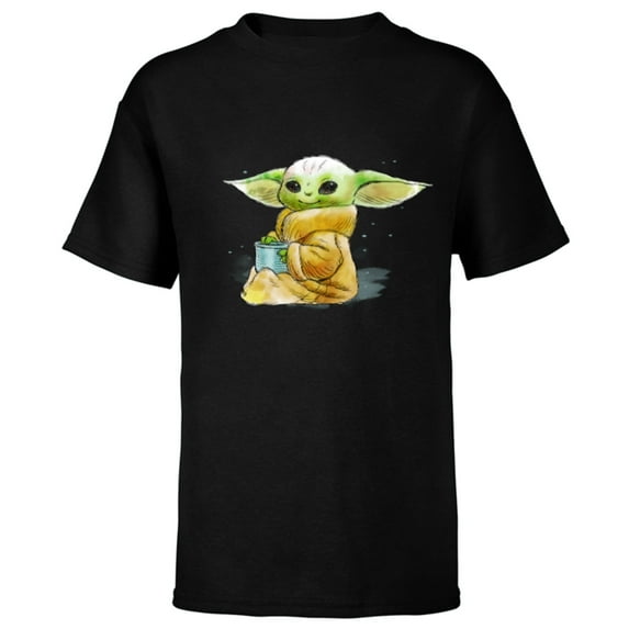 Star Wars The Mandalorian The Child Drink Soup Illustration - Short Sleeve T-Shirt for Kids - Customized-Black