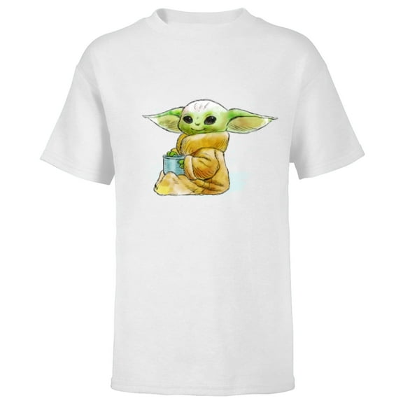 Star Wars The Mandalorian The Child Drink Soup Illustration - Short Sleeve T-Shirt for Kids - Customized-White