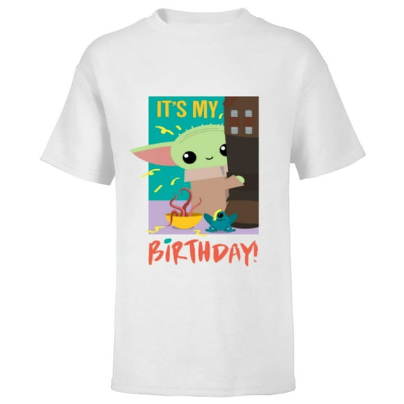 Star Wars The Mandalorian The Child Funny It's My Birthday - Short Sleeve T-Shirt for Kids - Customized-White