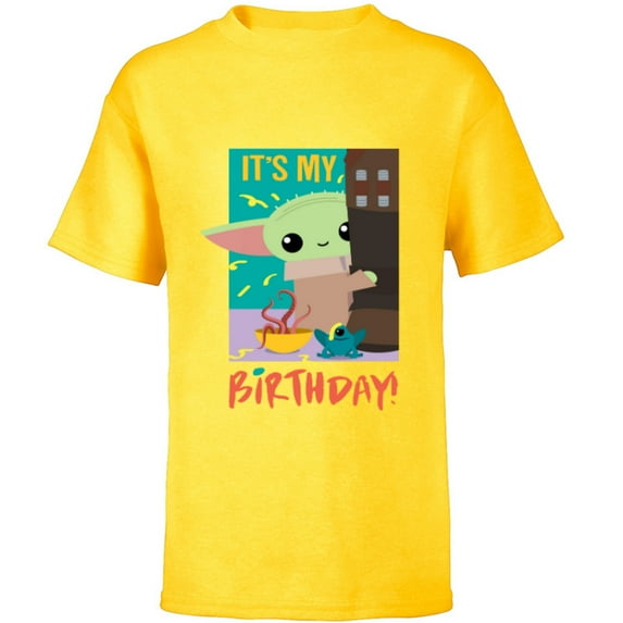 Star Wars The Mandalorian The Child Funny It's My Birthday - Short Sleeve T-Shirt for Kids - Customized-Yellow