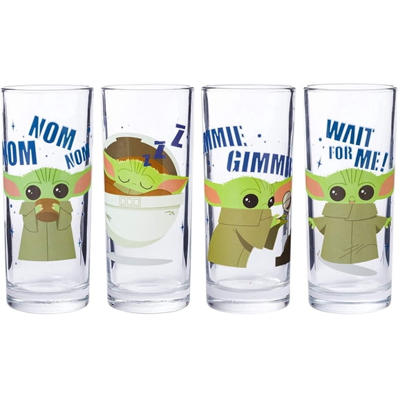 Silver Buffalo Star Wars The Mandalorian The Child Gimmie Gimmie Nom Nom 4 Piece Tumbler Glass Set, 10 Ounces