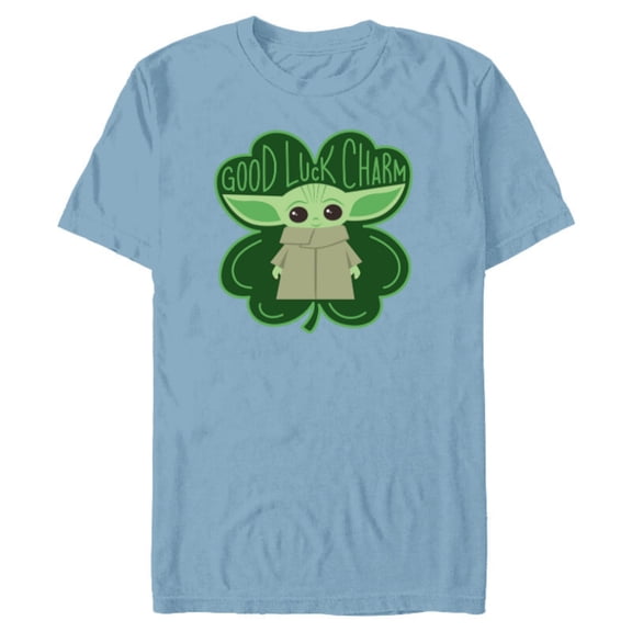 Star Wars The Mandalorian The Child Good Luck Charm Shamrock - Short Sleeve Blended T-Shirt for Adults - Customized-Ocean Blue