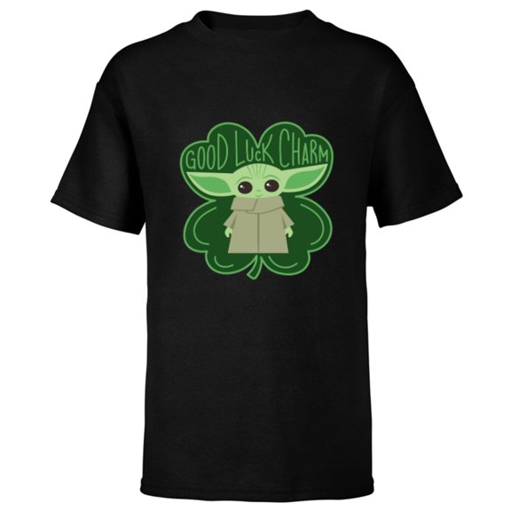 Star Wars The Mandalorian The Child Good Luck Charm Shamrock - Short Sleeve T-Shirt for Kids - Customized-Black