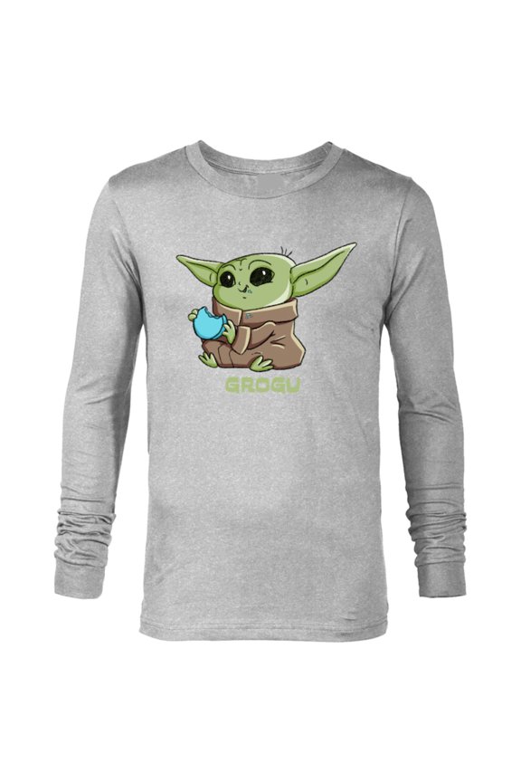 The Mandalorian The Child Grogu Blue Macaron - Long Sleeve T-Shirt for Men - Customized-Athletic Heather