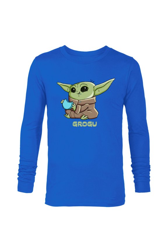 The Mandalorian The Child Grogu Blue Macaron - Long Sleeve T-Shirt for Men - Customized-Royal