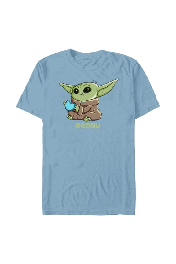 The Mandalorian The Child Grogu Blue Macaron - Short Sleeve Blended T-Shirt for Adults - Customized-Ocean Blue