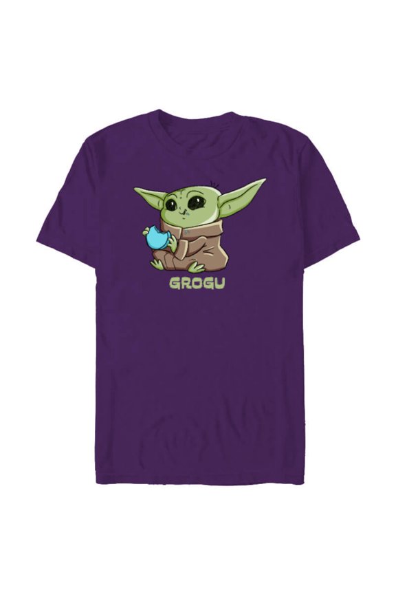 The Mandalorian The Child Grogu Blue Macaron - Short Sleeve Blended T-Shirt for Adults - Customized-Purple