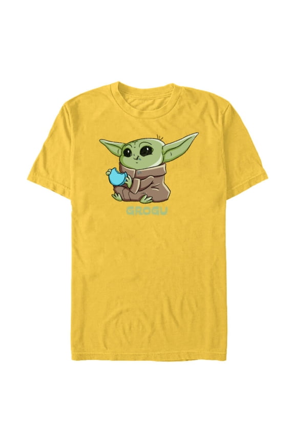 The Mandalorian The Child Grogu Blue Macaron - Short Sleeve Blended T-Shirt for Adults - Customized-Yellow