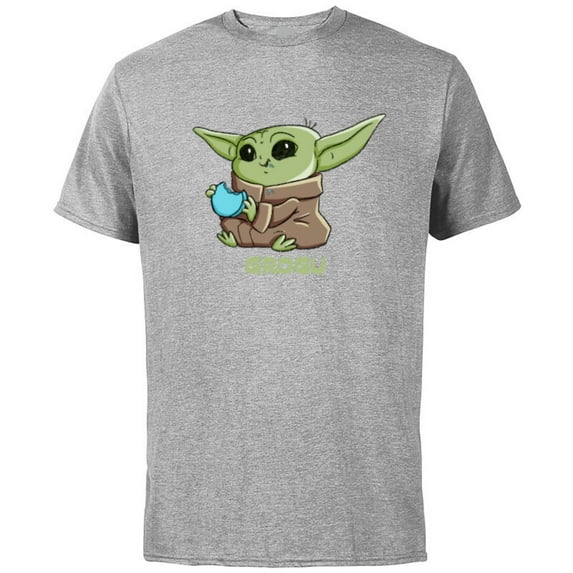 Star Wars The Mandalorian The Child Grogu Blue Macaron - Short Sleeve Cotton T-Shirt for Adults - Customized-Athletic Heather