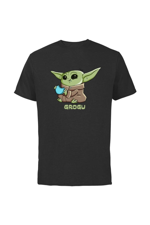 The Mandalorian The Child Grogu Blue Macaron - Short Sleeve Cotton T-Shirt for Adults - Customized-Black