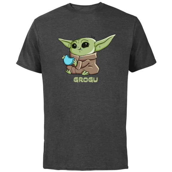 Star Wars The Mandalorian The Child Grogu Blue Macaron - Short Sleeve Cotton T-Shirt for Adults - Customized-Charcoal