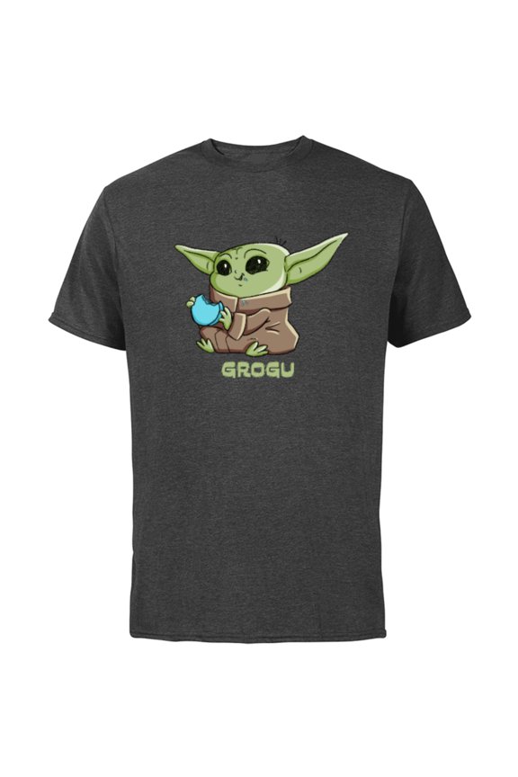 The Mandalorian The Child Grogu Blue Macaron - Short Sleeve Cotton T-Shirt for Adults - Customized-Charcoal