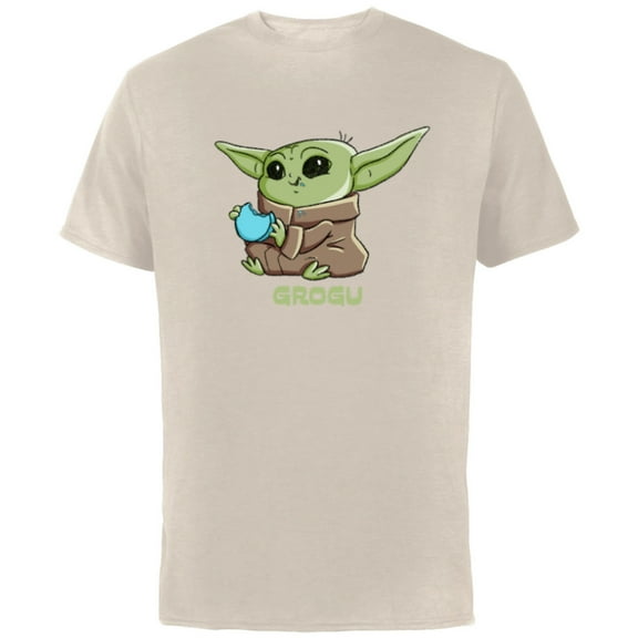 Star Wars The Mandalorian The Child Grogu Blue Macaron - Short Sleeve Cotton T-Shirt for Adults - Customized-Natural