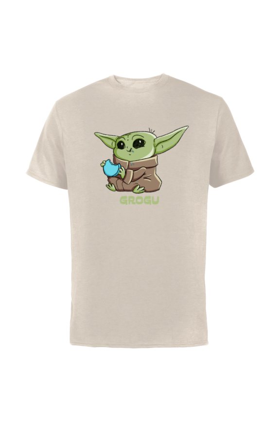 The Mandalorian The Child Grogu Blue Macaron - Short Sleeve Cotton T-Shirt for Adults - Customized-Natural