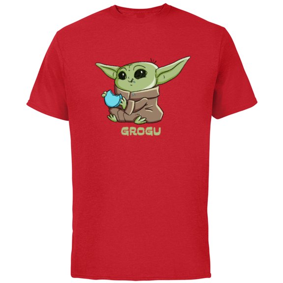 Star Wars The Mandalorian The Child Grogu Blue Macaron - Short Sleeve Cotton T-Shirt for Adults - Customized-Red