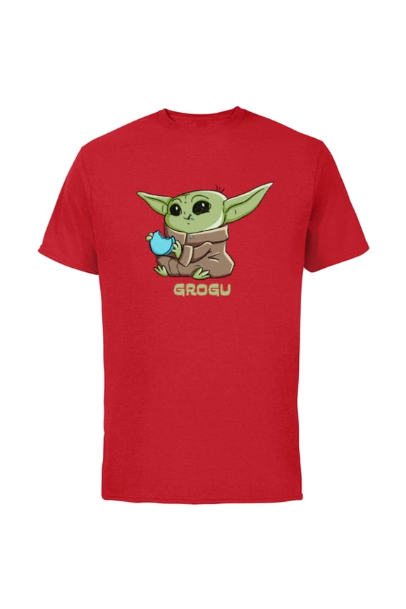 The Mandalorian The Child Grogu Blue Macaron - Short Sleeve Cotton T-Shirt for Adults - Customized-Red