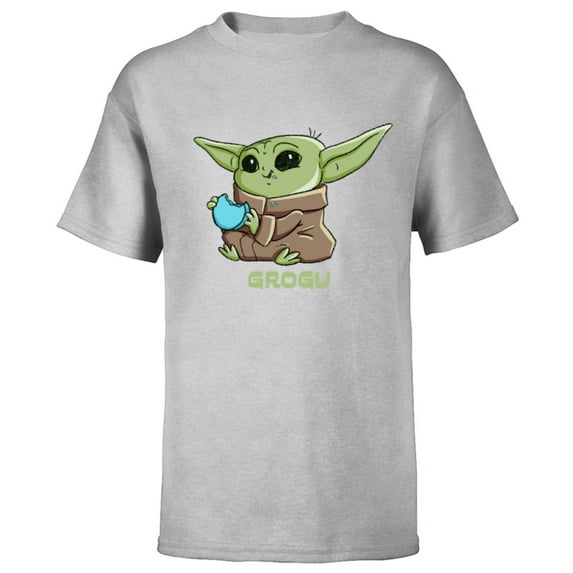 Star Wars The Mandalorian The Child Grogu Blue Macaron - Short Sleeve T-Shirt for Kids - Customized-Athletic Heather