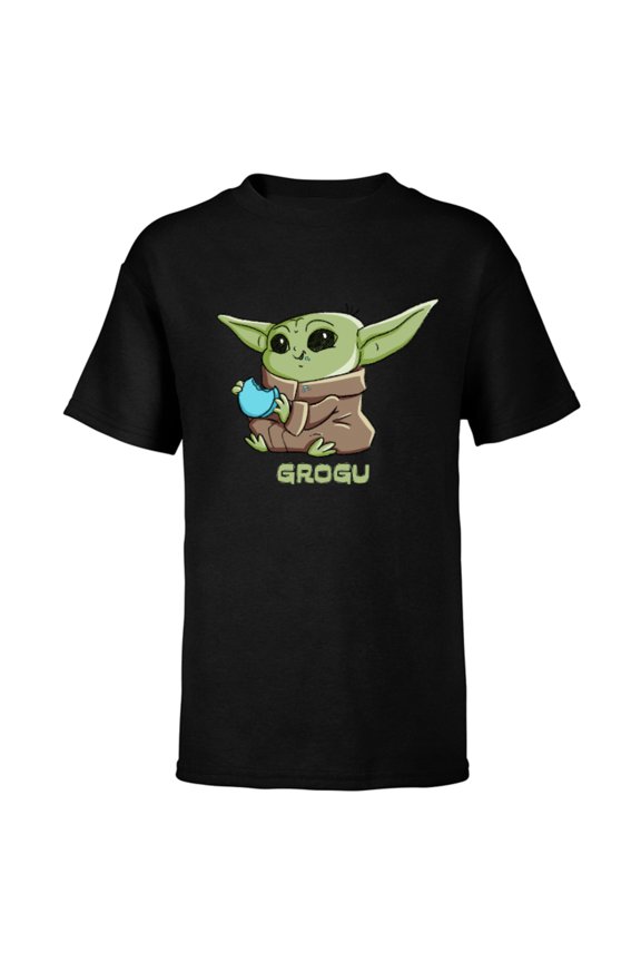 The Mandalorian The Child Grogu Blue Macaron - Short Sleeve T-Shirt for Kids - Customized-Black
