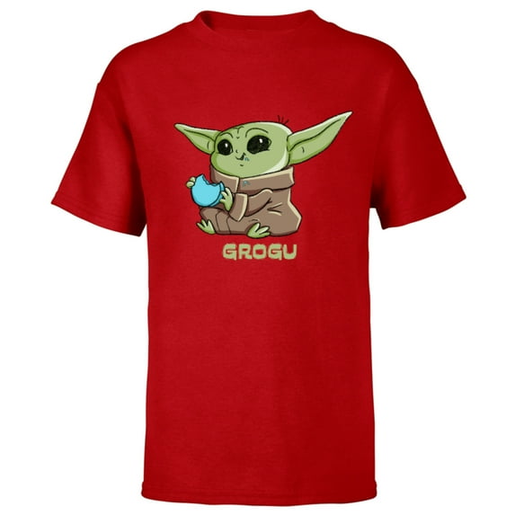 Star Wars The Mandalorian The Child Grogu Blue Macaron - Short Sleeve T-Shirt for Kids - Customized-Red