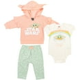 thumbnail image 1 of Star Wars The Mandalorian The Child Newborn Baby Girls Fleece Pullover Hoodie Bodysuit and Pants 3 Piece Outfit Set Newborn to Infant, 1 of 5