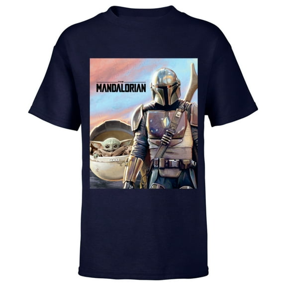 Star Wars The Mandalorian The Child Painting - Short Sleeve T-Shirt for Kids - Customized-Navy