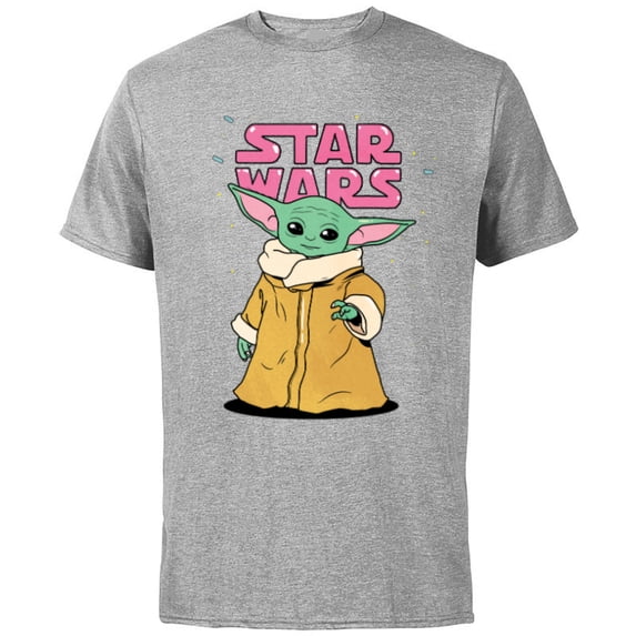 Star Wars The Mandalorian The Child Pink Bubble Letters - Short Sleeve Cotton T-Shirt for Adults - Customized-Athletic Heather
