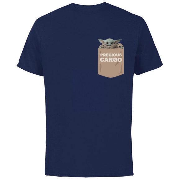 Star Wars The Mandalorian The Child Precious Cargo Pocket - Short Sleeve Cotton T-Shirt for Adults - Customized-Navy