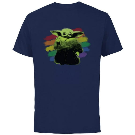 Star Wars The Mandalorian The Child Rainbow - Short Sleeve Cotton T-Shirt for Adults - Customized-Navy