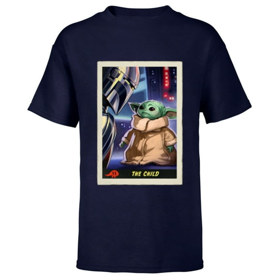 Star Wars The Mandalorian The Child Trading Card - Short Sleeve T-Shirt for Kids - Customized-Navy