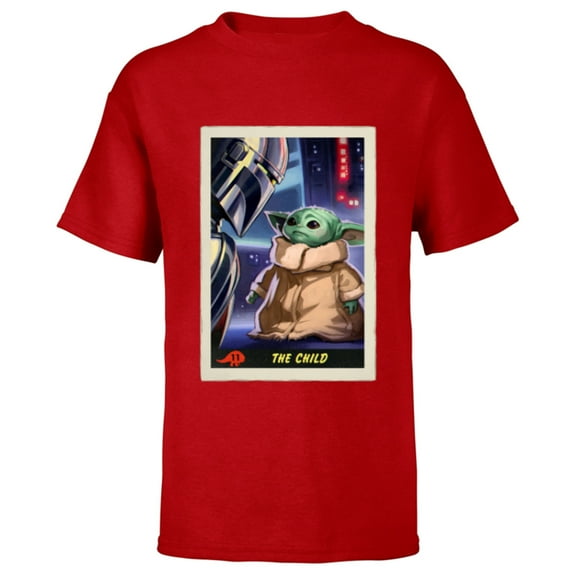 Star Wars The Mandalorian The Child Trading Card - Short Sleeve T-Shirt for Kids - Customized-Red