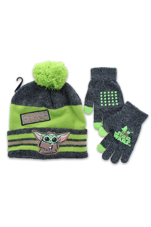 Star Wars The Mandalorian The Child Winter Beanie & Glove Set | Grey & Green
