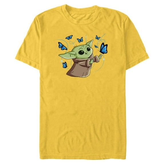 Star Wars The Mandalorian The Child with Blue Butterflies - Short Sleeve Blended T-Shirt for Adults - Customized-Yellow