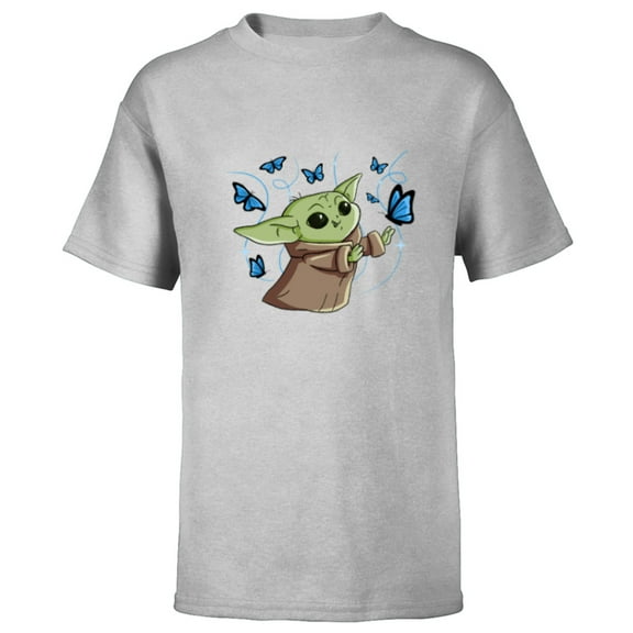Star Wars The Mandalorian The Child with Blue Butterflies - Short Sleeve T-Shirt for Kids - Customized-Athletic Heather
