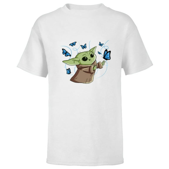 Star Wars The Mandalorian The Child with Blue Butterflies - Short Sleeve T-Shirt for Kids - Customized-White