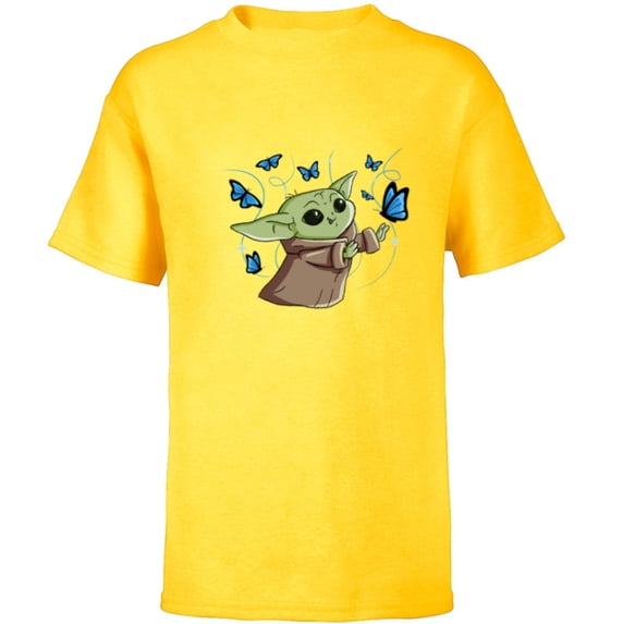Star Wars The Mandalorian The Child with Blue Butterflies - Short Sleeve T-Shirt for Kids - Customized-Yellow