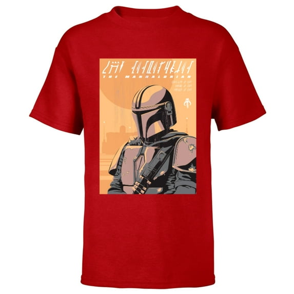 Star Wars The Mandalorian Vintage Poster - Short Sleeve T-Shirt for Kids - Customized-Red