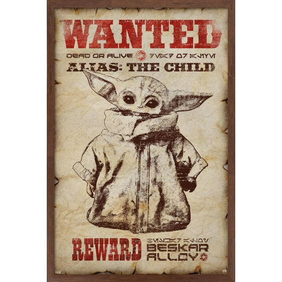 Star Wars: The Mandalorian - Wanted Wall Poster, 22.375" x 34", Framed
