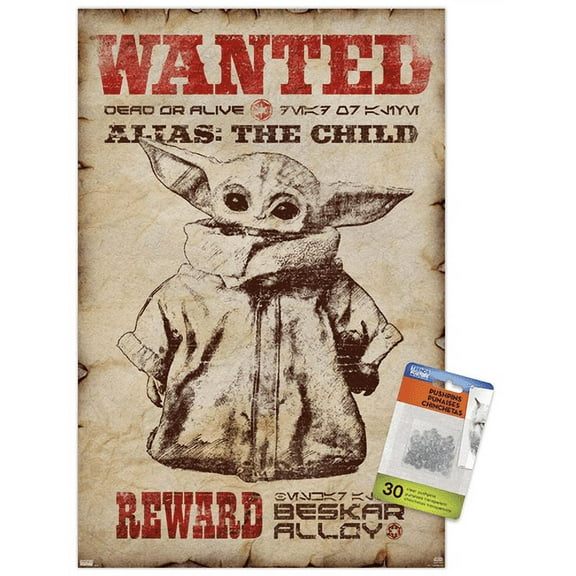 Star Wars: The Mandalorian - Wanted Wall Poster with Push Pins, 14.725" x 22.375"