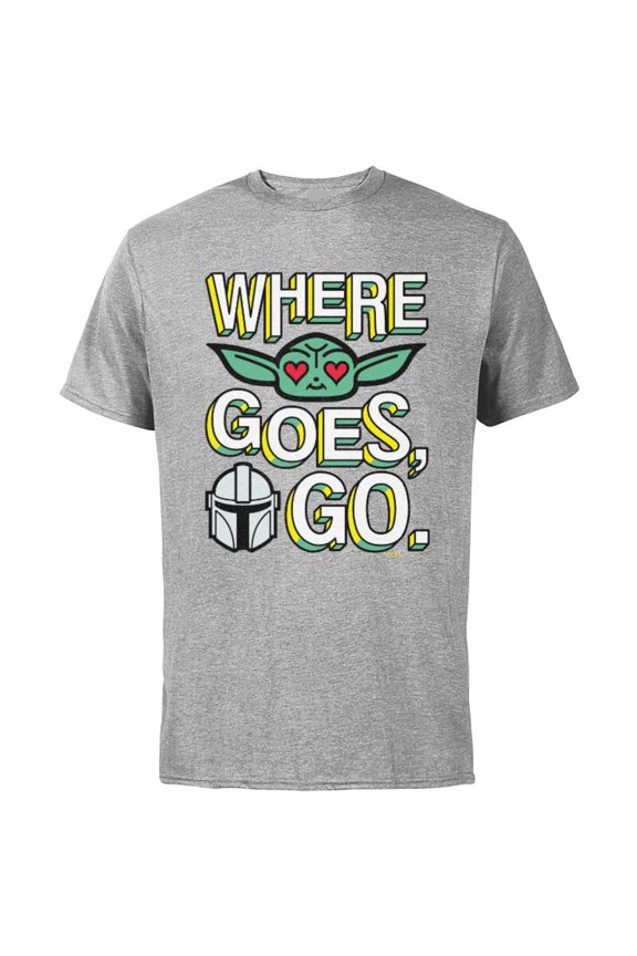 The Mandalorian Where Grogu Goes Bounty Hunters Go - Short Sleeve Cotton T-Shirt for Adults - Customized-Athletic Heather