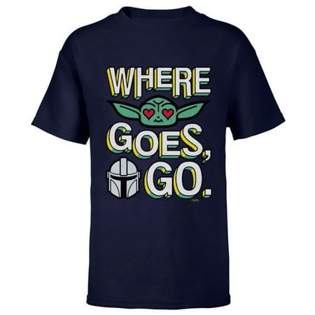Star Wars The Mandalorian Where Grogu Goes Bounty Hunters Go - Short Sleeve T-Shirt for Kids - Customized-Navy